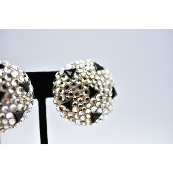 JAMES ARPAD Vintage Clip On Earrings Rhinestone Crystal Black Signed NOS Bin8 - Picture 7 of 12